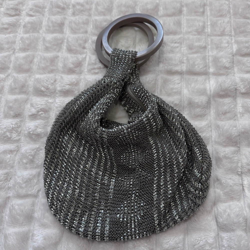 Ricki Designs Silver Beaded Clutch Bag ~ Elegant Evening Formal Cocktail